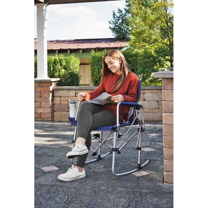 Navy Blue Foldable Outdoor Rocking Chair with Side Table