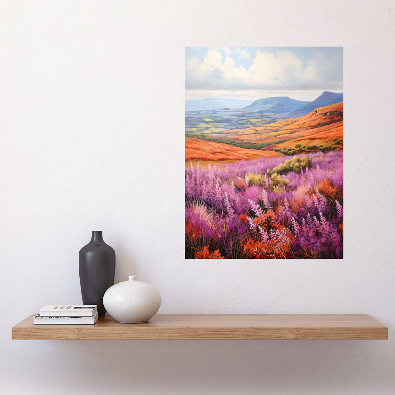 Wall Art Print Scottish Heather Fields Oil Painting Scotland Countryside Landscape Poster