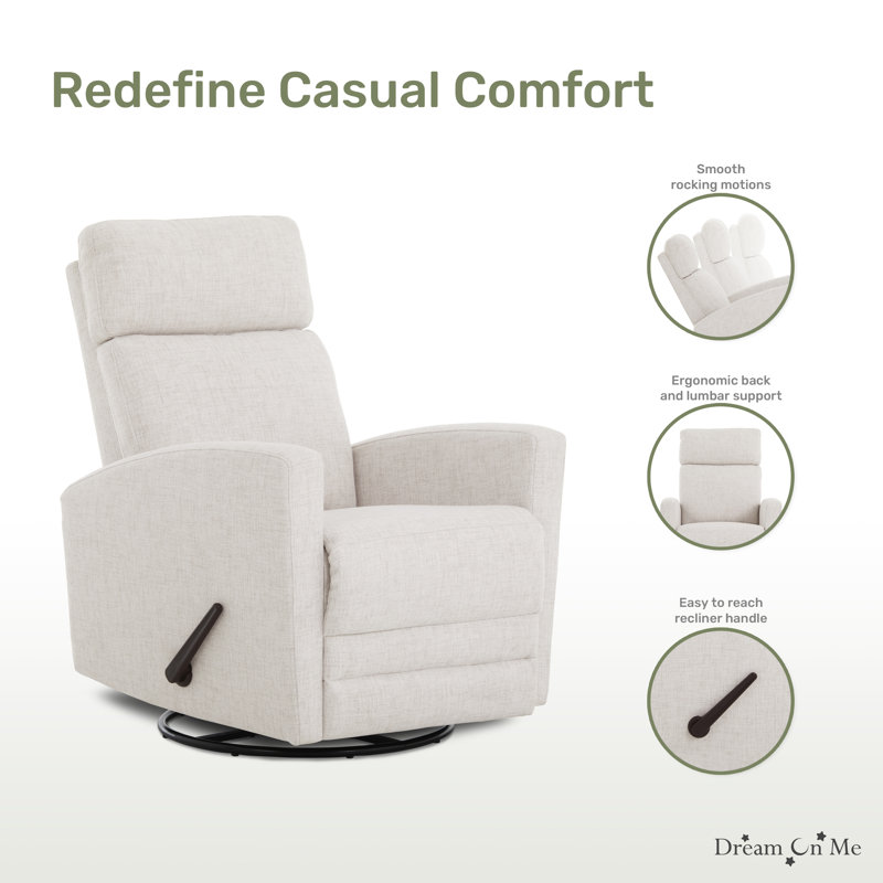Ecru Polyester Upholstered Reclining Rocking Chair with 360° Swivel