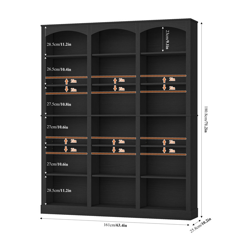 Bibliothèque standard avec tablettes réglables Huckins, Noir