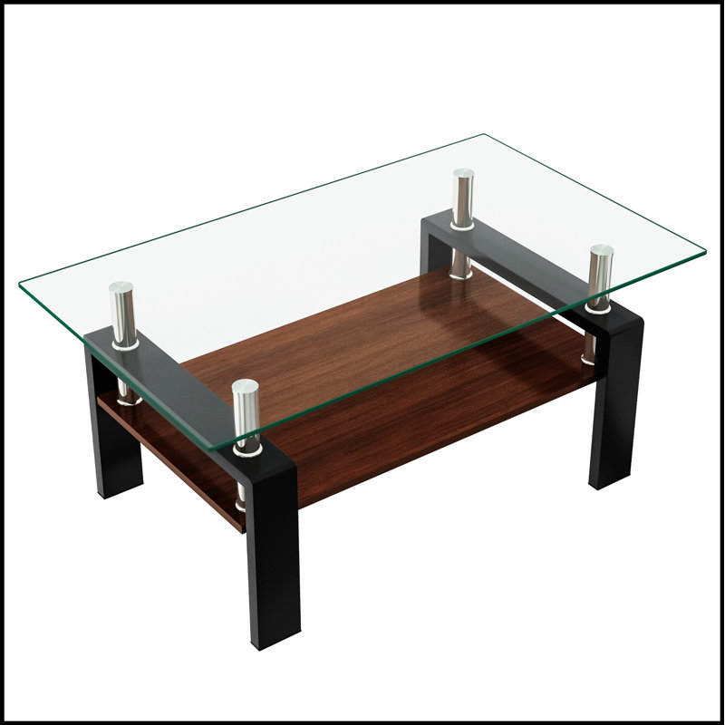 Modern Rectangle Coffee Table with Tempered Glass Top and MDF Storage Shelf, Perfect for Stylish and Functional Living Spaces.