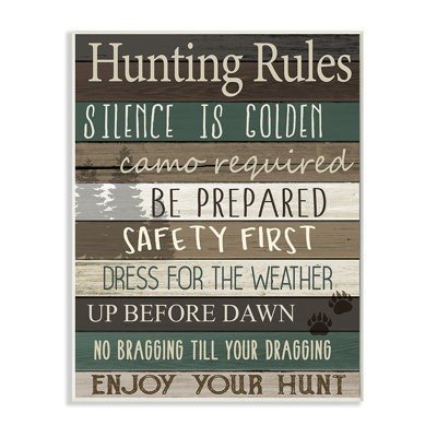 " Cabin Hunting Rules Rustic Charm Brown Green " by Kim Allen
