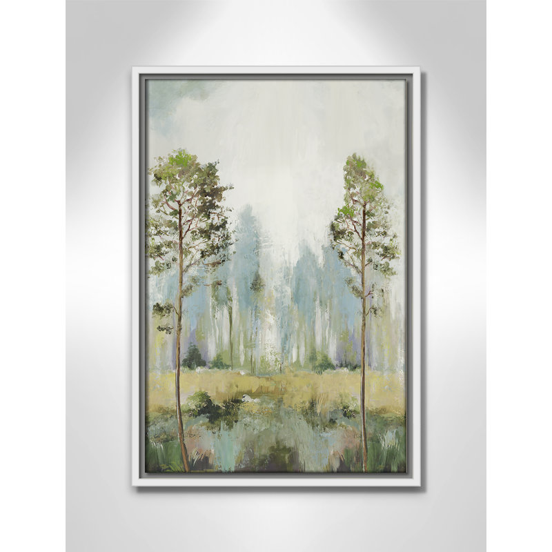 «Teton Tall Green Trees II» par Teton Pearce - reproduction encadrée sur toile, H 19,5 po x l 13,5 po, Blanc