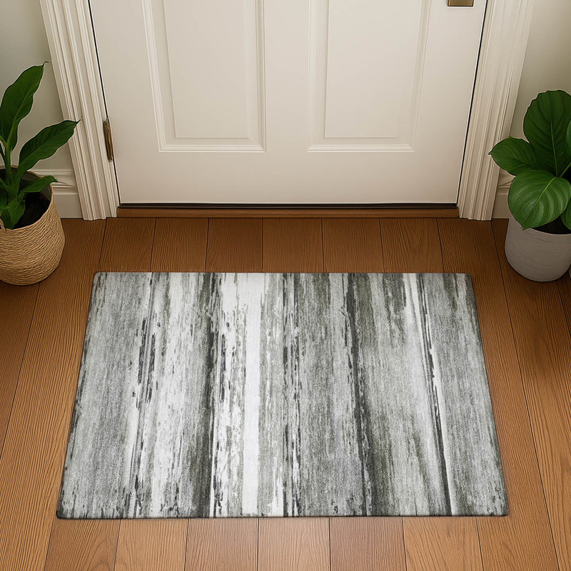 Premium Machine Washable Mayfield AMF2243 Striped Rug, 1'8" x 2'6", Gray