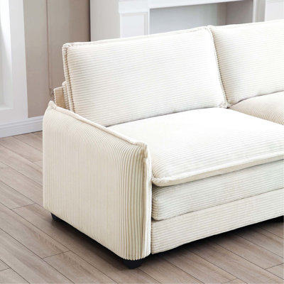 Velours côtelé 4 pour le confort du salon: repose-pieds et coussins, beige Confort: 4 places avec 6