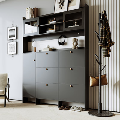 Multifunctional Shoe Cabinet with Storage Shelf & 6 Flip Drawers, Modern Large Hall Tree by Red Barrel Studio