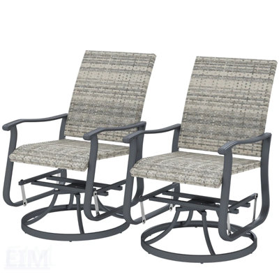 Ensemble de chaises d'extérieur pivotantes en osier rotin gris pour l'extérieur, résistant aux rayons UV et confortables