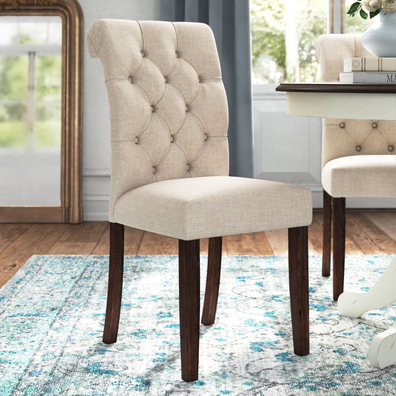 Chaise d'appoint rembourrée et capitonnée Ameriga, Lin beige, Brun