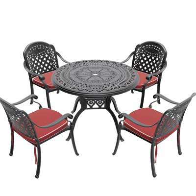 Ensemble de meubles de patio en aluminium coulé avec cadre noir et coussins de siège rouges (même SKU: W1710S00064)