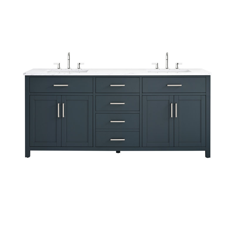 Tremolo 72" Double Bathroom Vanity With Engineered Marble Top, Vintage Blue, Polished Nickel