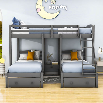 Full Over Twin & Twin 3 Drawer L-Shaped Bunk Beds -  Harriet Bee, 55076FD631604942A920D8D7B86F1146