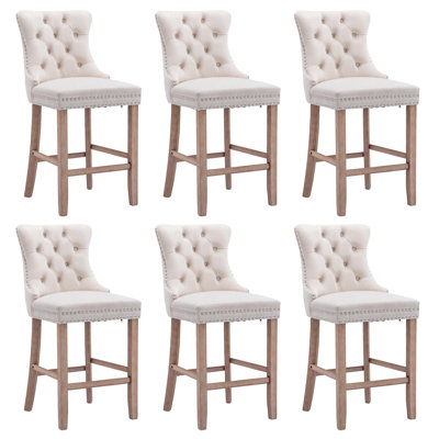Velvet Upholstered Bar Stool With Button Tufted Back (Set Of 6)