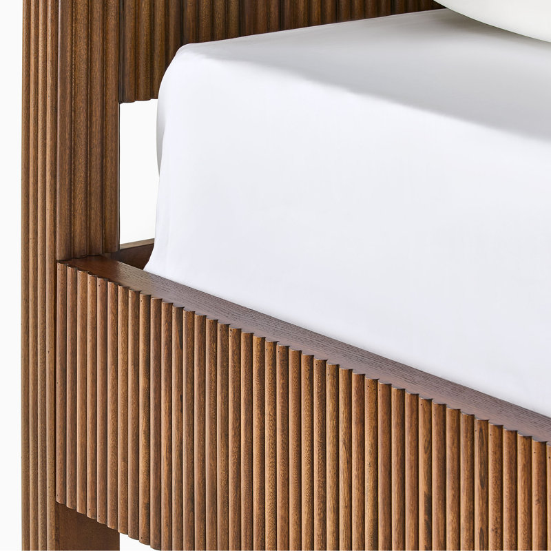 Lit en bois massif pour chambre Hernest, King, Tan
