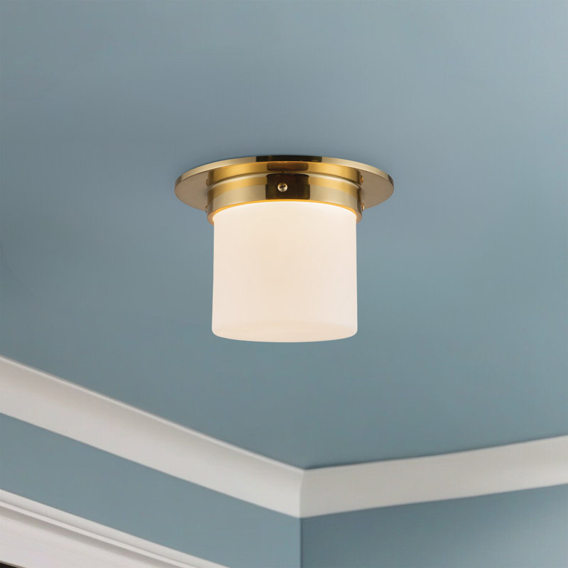 Mineral 8-in Brass Flush Mount, Brass, Opal Glass