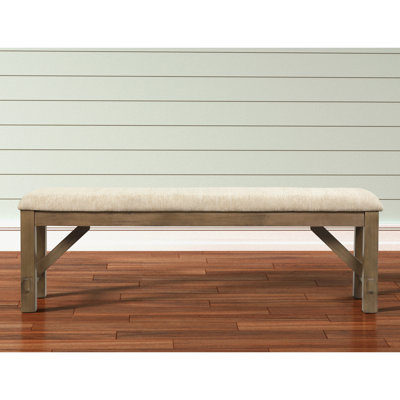 Intriguing Wood Fabric Upholstered Dining Bench - Solid Rubberwood, Glazed Pine Brown, Foam Padded Tan Seat, 60"L X 16"W 20.25"H, Straightforward To Assemble Enchanting Rubberwood Legs In 20.25"H