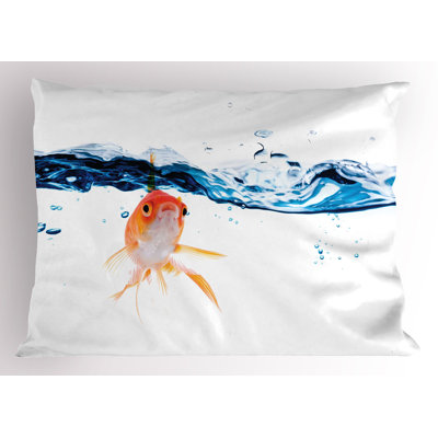 Ambesonne Fish Pillow Sham 2 Pack Goldfish Swimming in Water 26""x20"" Blue Orange -  pil-2_55067_26x20