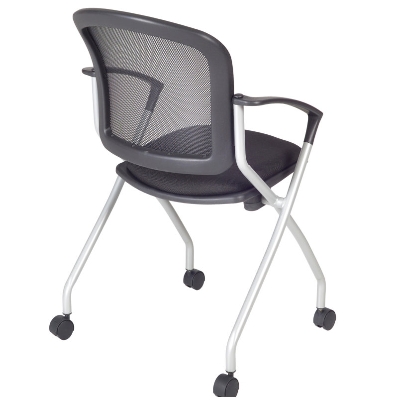 Cadence Black Mesh Nesting Conference Chairs with Fixed Arms