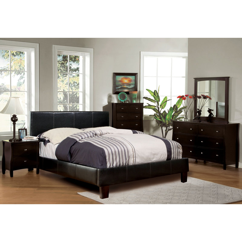 Keilianys Upholstered Low Profile Platform Bed, King, Espresso