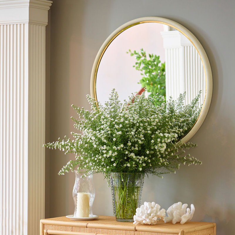 Cream Round Classic Wall Mirror with Engineered Wood Frame