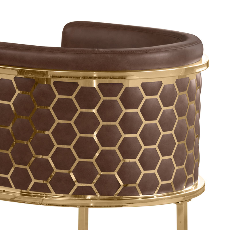 Tabouret de bar rembourré (29 po) et comptoir (24 po) avec tissu en peluche et dossier en forme de peigne miel, Moka, 2