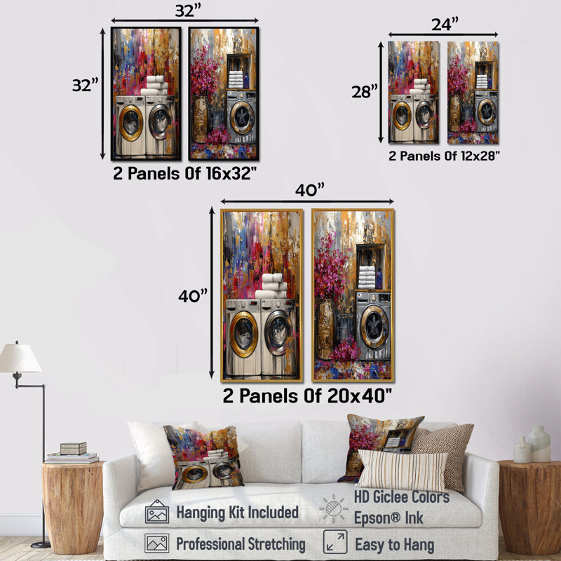 Ensemble de 2 pièces de savon à lessive or et mauve I - ensemble de décoration murale, Toile tendue, H 28 po x l 24 po
