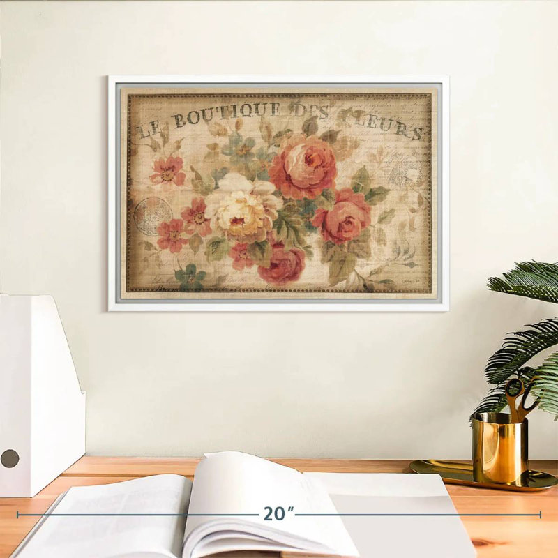 Parisian Flowers III, Floating Frame White, 13" X 9"