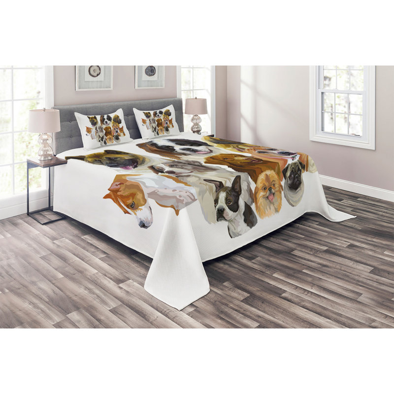 Dog Polyester Coverlet, Queen Bedspread + 2 Shams