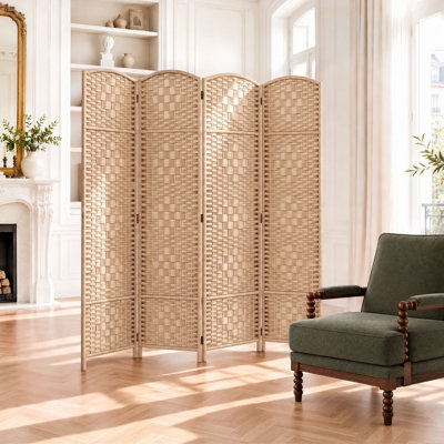 Elmina 6 Ft Folding Room Divider Privacy Screen Home Decor Diamond Weave Fiber Double Hinges