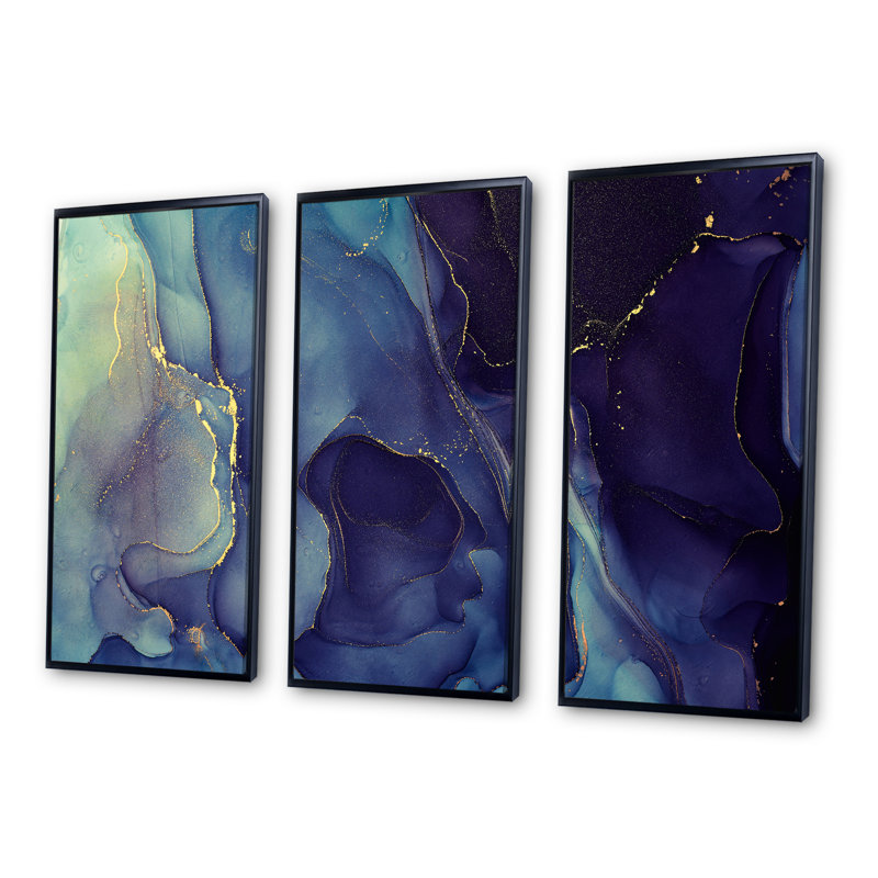 Encre bleue «Blue Tender», impression sur toile flottante 3 pièces, Noir, H 28 po x l 36 po