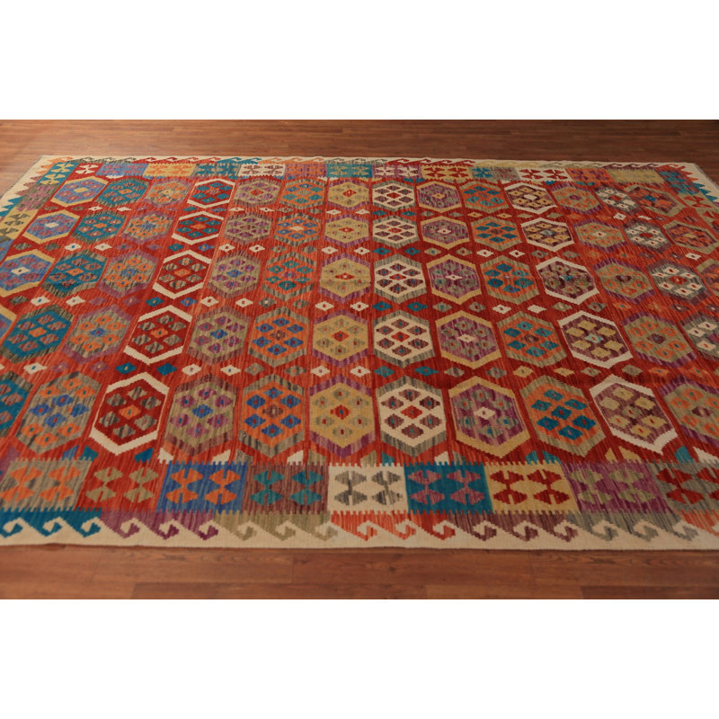 Tapis géométrique en laine réversible 8 x 11