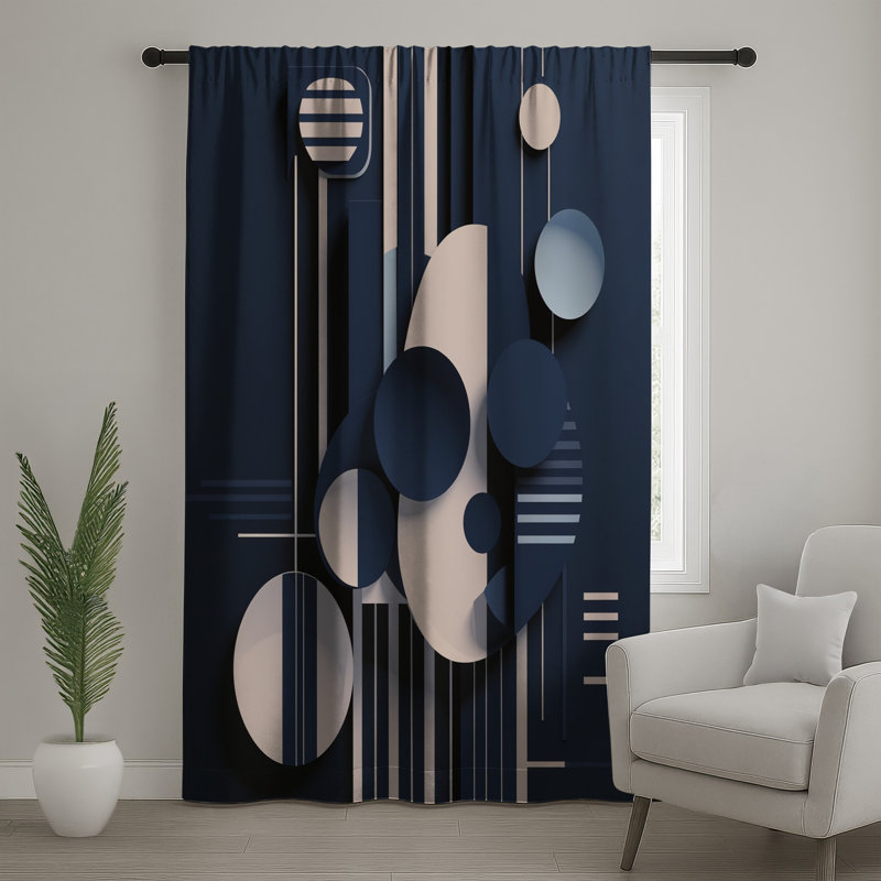Blue White Circles Window Curtains, Geometric Shapes Sheer & Blockout Curtains - 1 Panel, Blockout, 50" x 80" - 1 Panel
