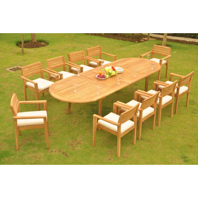 Alexandro Outdoor 11 - Piece Teak Dining Set