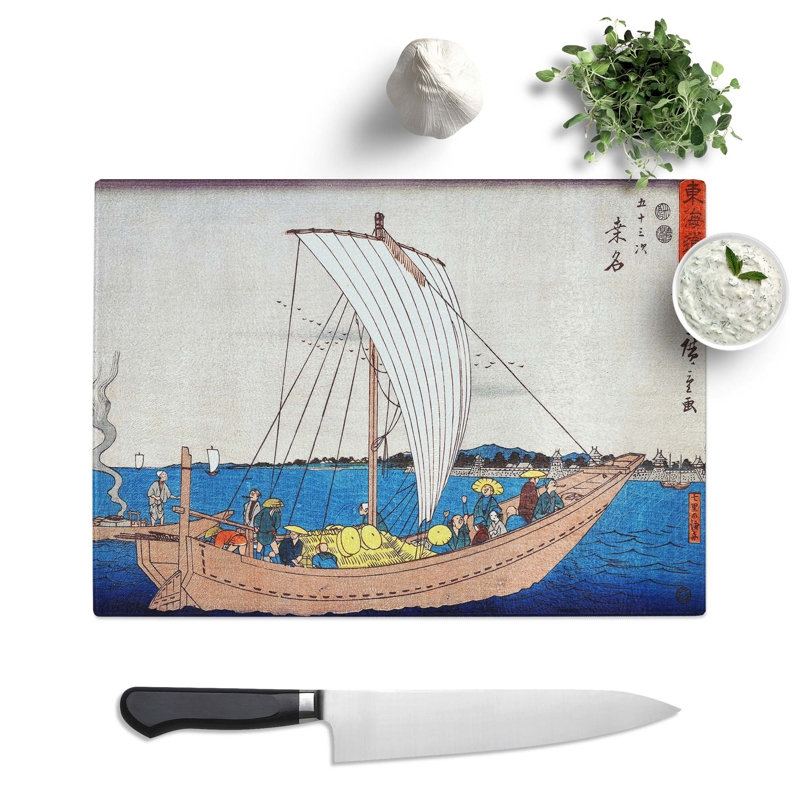 Tempered Glass Kuwana by Utagawa Hiroshige Chopping Board, 28.5 cm x 20 cm