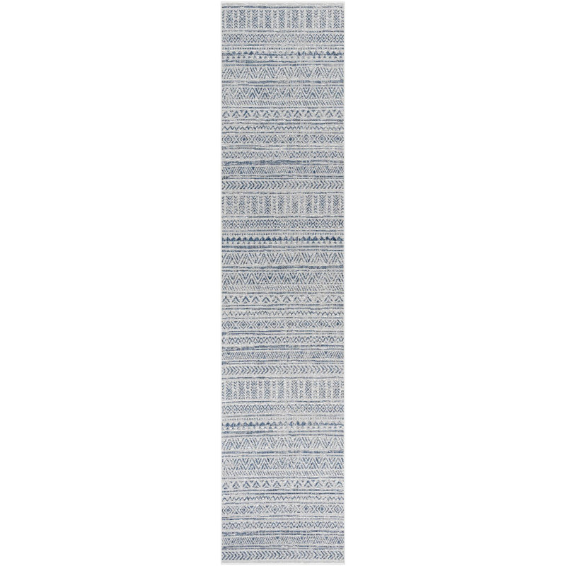 Tapis intérieur / extérieur tissé à la machine en denim / bleu marine / blanc Hongming, Tapis de couloir 2 pi 7 po x 12 pi