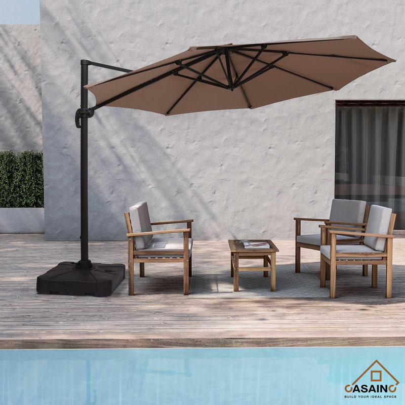 132" Outdoor Cantilever Umbrella with Based, Beige Gray
