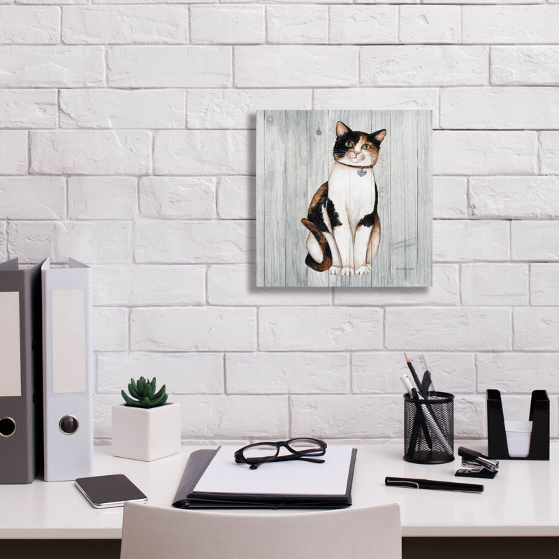 Art mural sur toile Winston Porter «Country Kitty 3 On Wood» par David Carter Brown, H 12 po x l 12 po x P 0,75 po