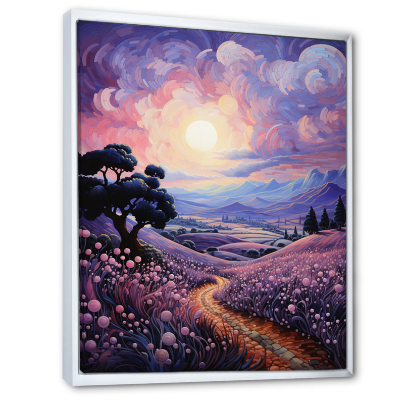 Décoration murale en toile Vangogh lavande Fields Pointillism I - Vangogh, H 40 po x l 30 po x P 1,5 po, Cadre flottant blanc
