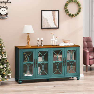 Armoire à 4 portes en verre trempé foncé avec placage en bois, grand espace de rangement pour les fournitures de bureau Armoire européenne de style antique, portes en verre et bois, pâtes polyvalentes