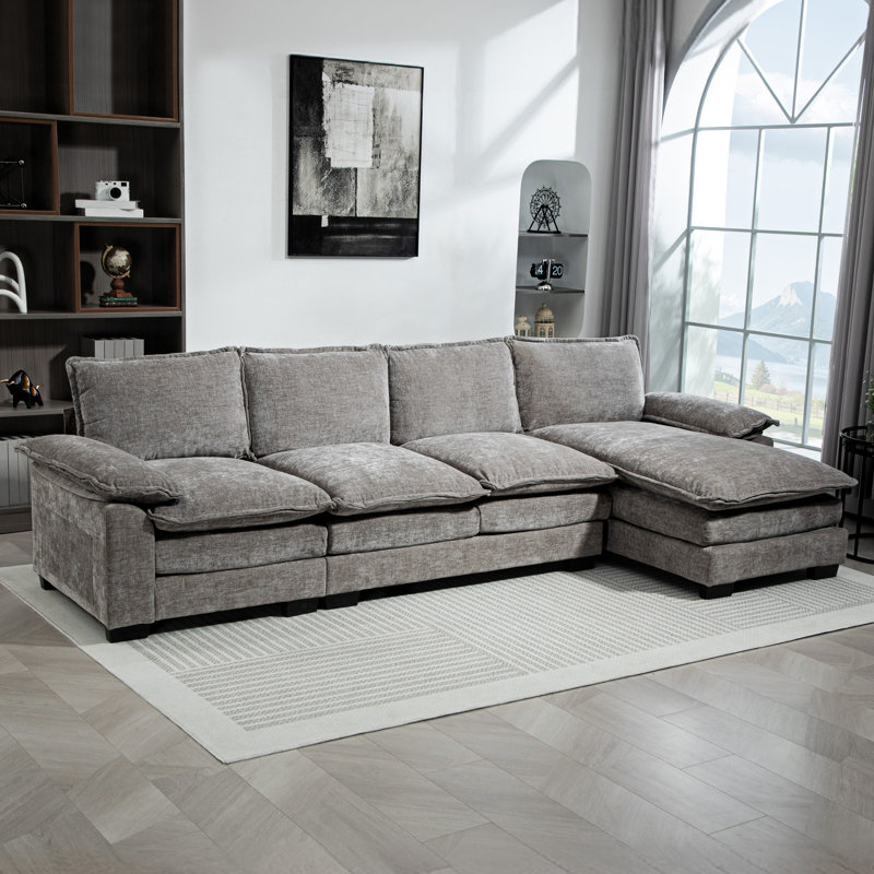 Canapé 120 po avec méridienne en chenille 120 po, gris