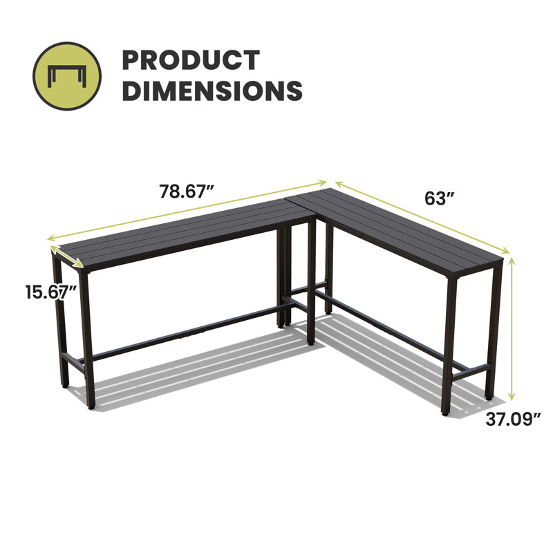 Table de bar Arboleya, H 37,09 po x l 78,67 po x P 63 po, Noir, noir, noir, noir