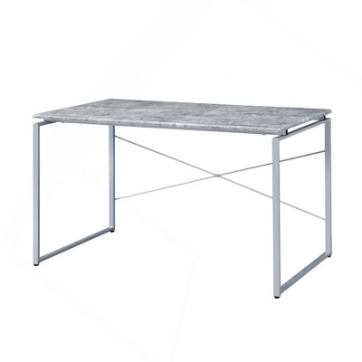 Faux Concrete Top Rectangular Writing Desk, Silver