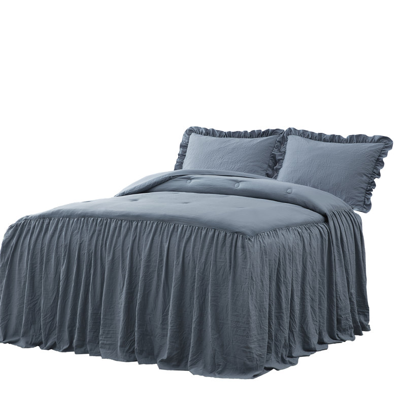 Sinclair French Country Chic Ruffle Skirt Bedspread Set, King Bedspread + 2 King Shams, Sage Green