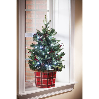 Arbre de Noël artificiel vert Plow and Hearth 2,68 pi avec 20 couleurs blanches