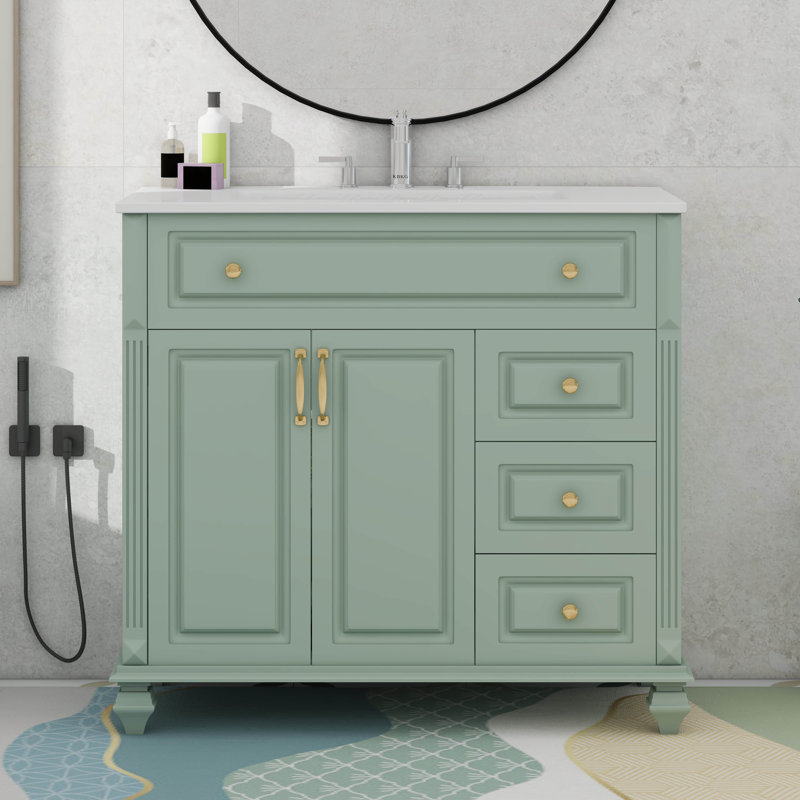 Meuble-lavabo 36 po avec lavabo, tiroir rabattable, 3 tiroirs et 2 portes