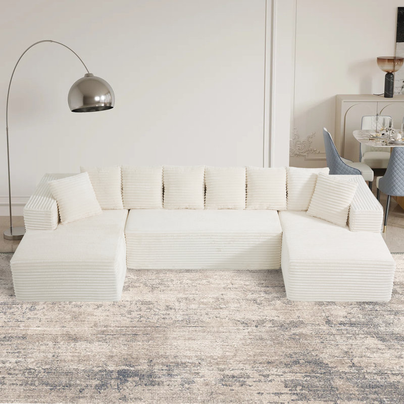 Canapé modulaire surdimensionné avec coussins Adame Boneless Compression, Velours côtelé beige, En form de U, Réversible