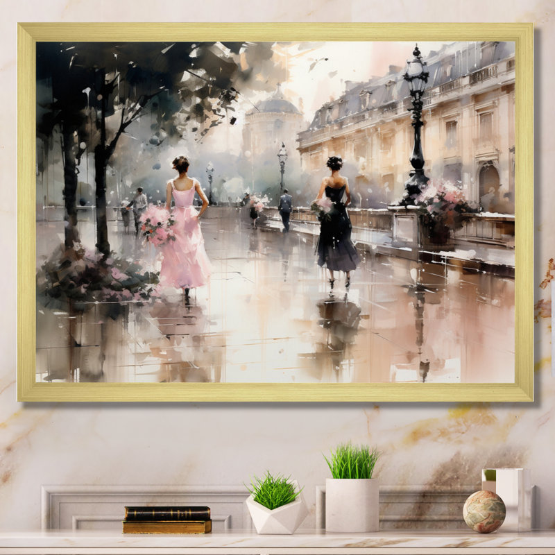 Impression sur toile Fashion Impressionist Elegance I, H 24 po x l 32 po, Cadre photo unique, Doré