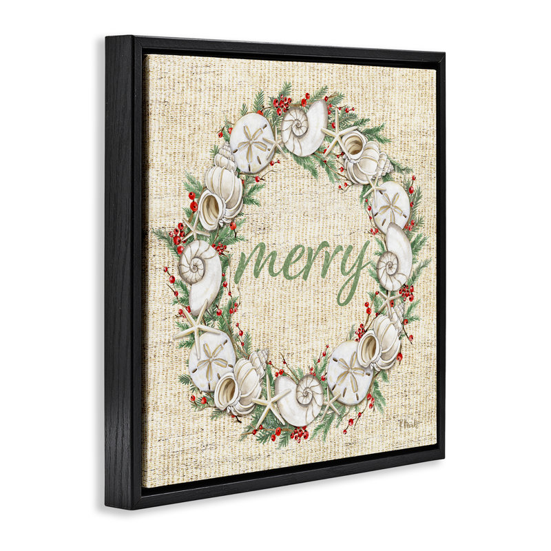  «Shells & Holly Merry» par Paul Brent, H 18 po x l 18 po, Cadre flottant noir de jais