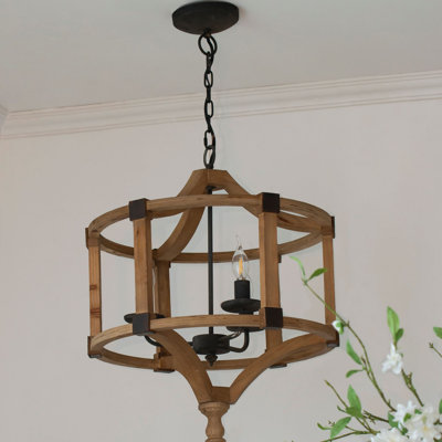 Lustre tambour en bois 3 lumières