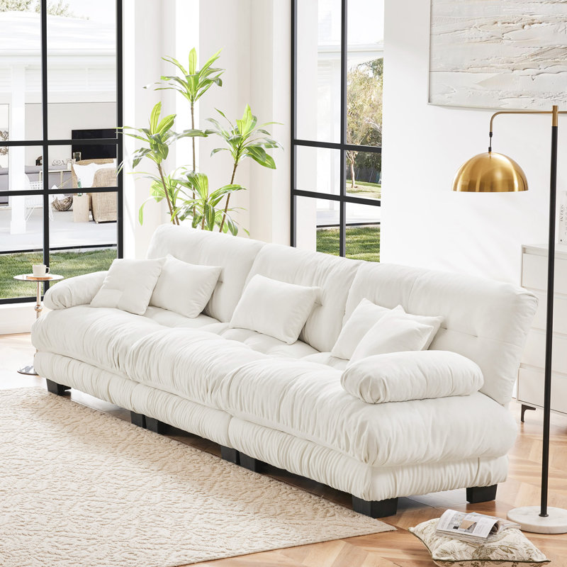 Canapé rembourré en chenille Cioffred, Chenille blanche, L 133,8 po x P 36 po x H 35,4 po