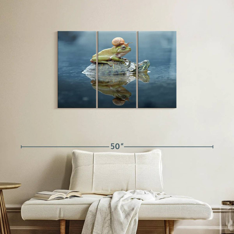 Escargot et grenouille Brampt chevauchant une tortue, H 24 po x l 38 po